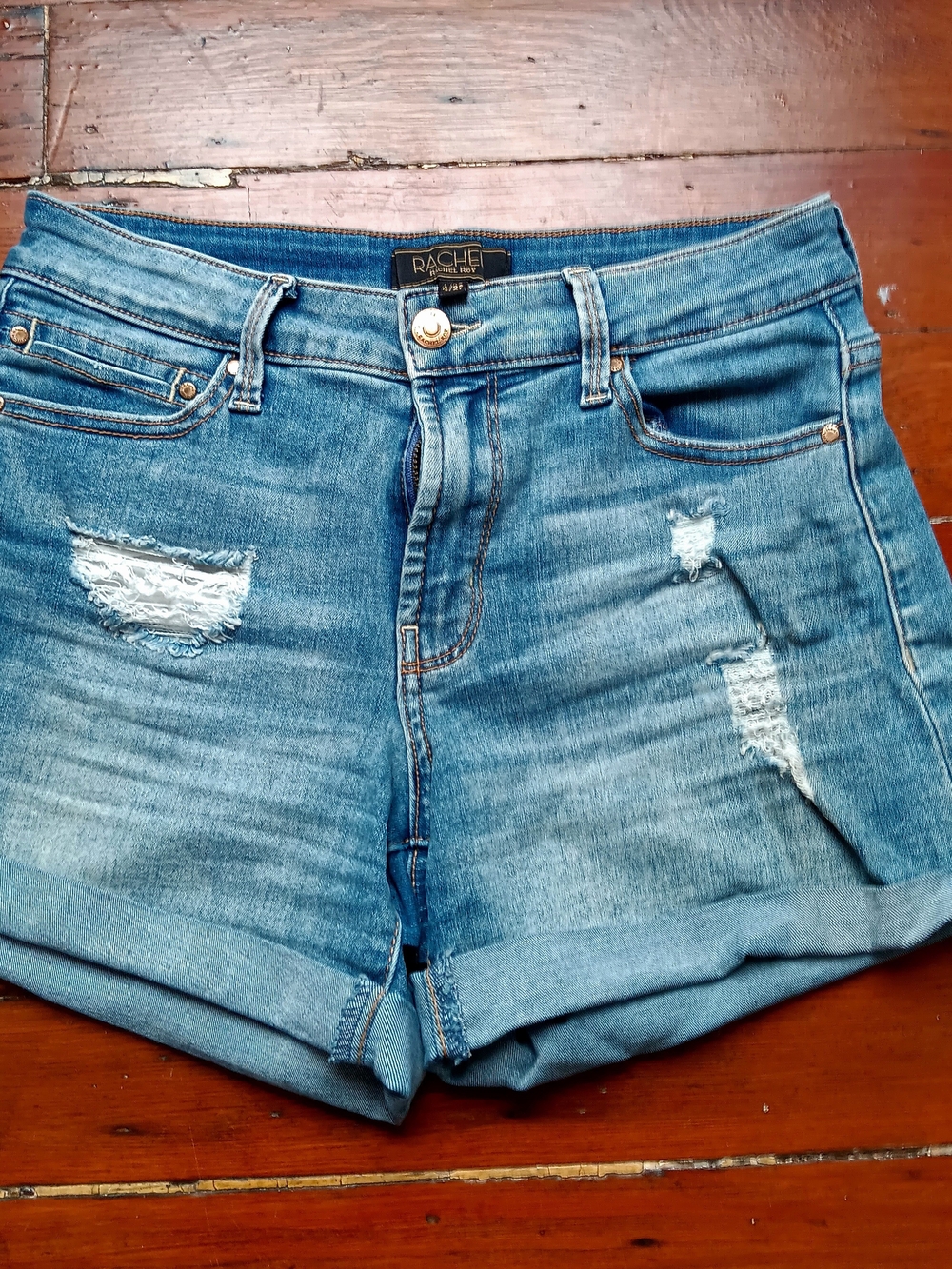 RACHEL ROY DISTRESSED MID-DENIM WOMEN’S SHORTS SIZE 4/27 JEAN SHORTS